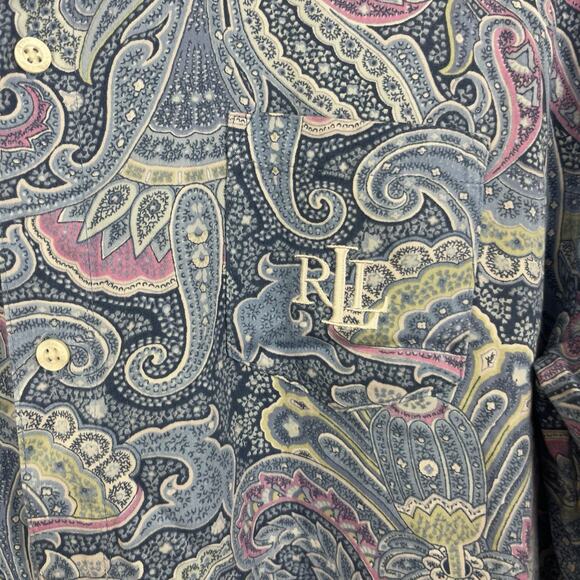 Lauren Ralph Lauren Paisley Sleep Shirt Dress Womens M Medium Black Label - Picture 2 of 6